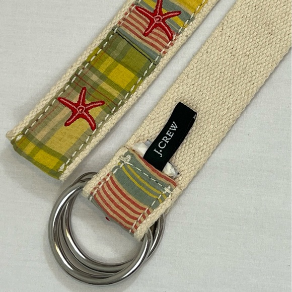 J Crew Starfish D-Ring Belt Plaid Woven Embroidered Cotton Webbing - Picture 5 of 9